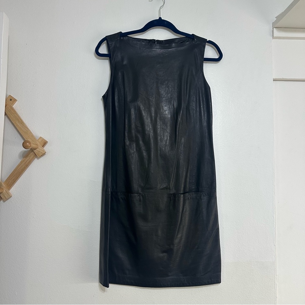 Vince Black 100% Leather Mini Dress, Size 4